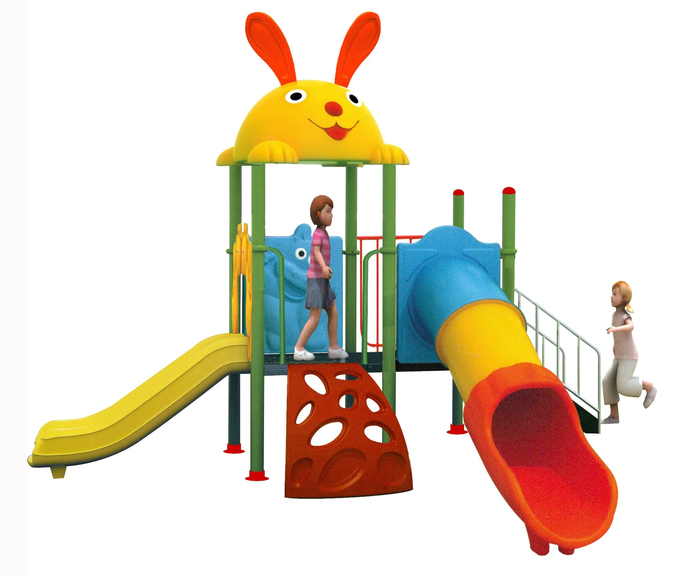 Nhà 2 khối cầu ống với màu sắc tươi sáng và chú thỏ ngộ nghĩnh